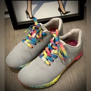 NOBULL Arctic Neon Glitch Trainer Sneakers with Rainbow color Laces Size 6